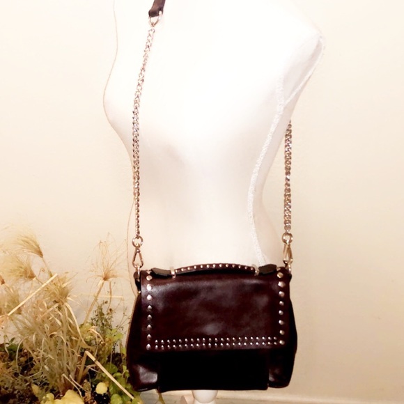 ZARA Studded Leather Burgundy Crossbody Bag - Picture 8 of 12
